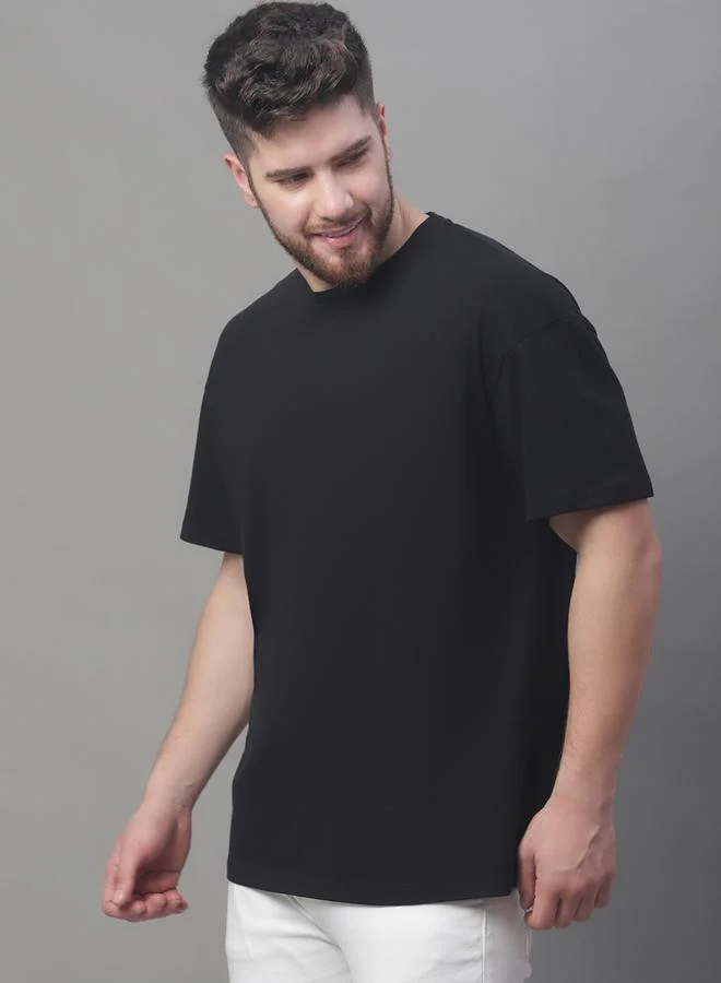 Styli Men Oversized Black Cotton Crew Neck T-Shirt By Door74