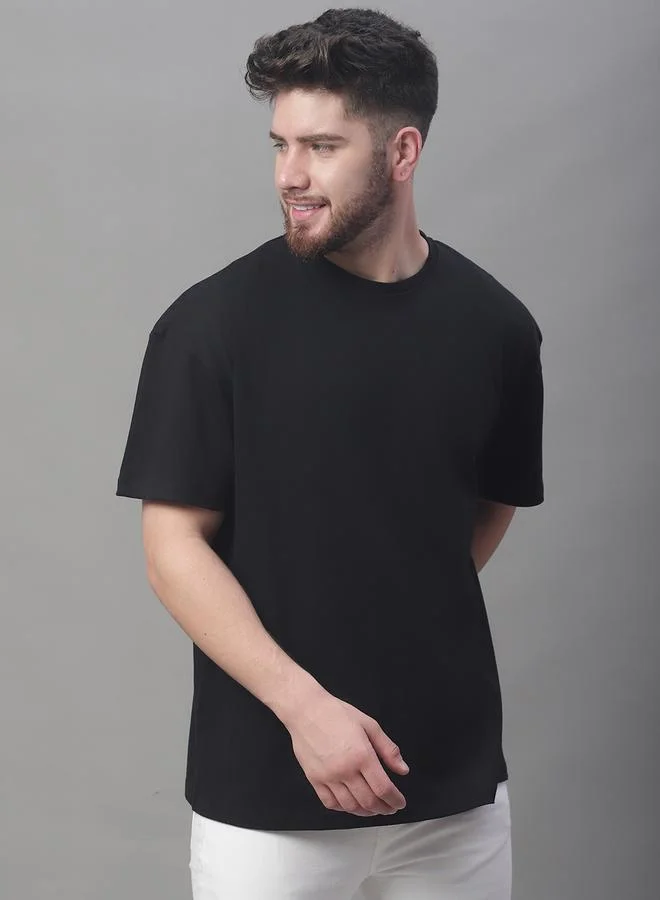 Styli Men Oversized Black Cotton Crew Neck T-Shirt By Door74