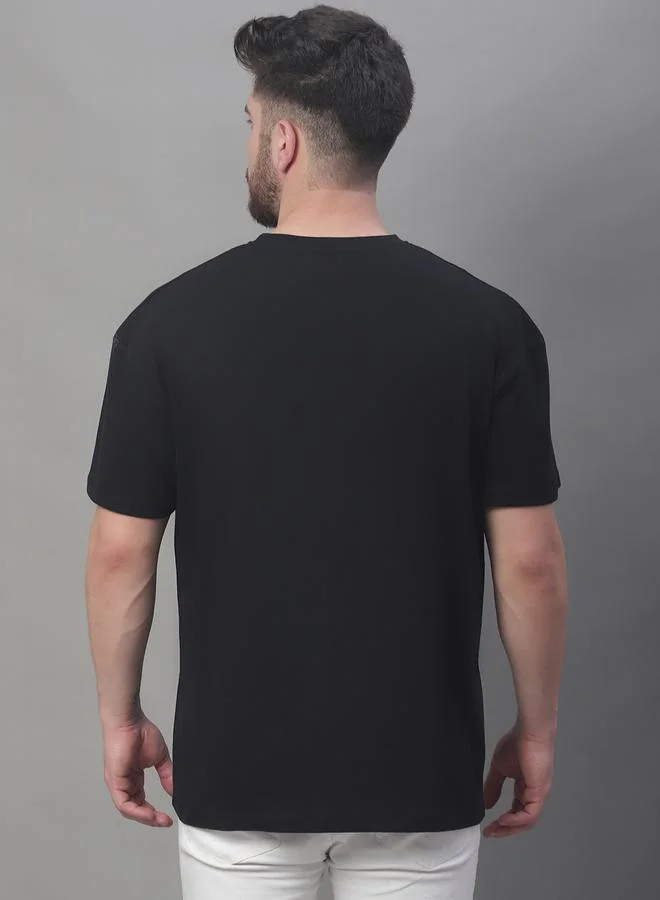 Styli Men Oversized Black Cotton Crew Neck T-Shirt By Door74