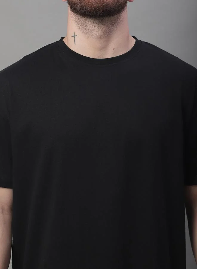 Styli Men Oversized Black Cotton Crew Neck T-Shirt By Door74