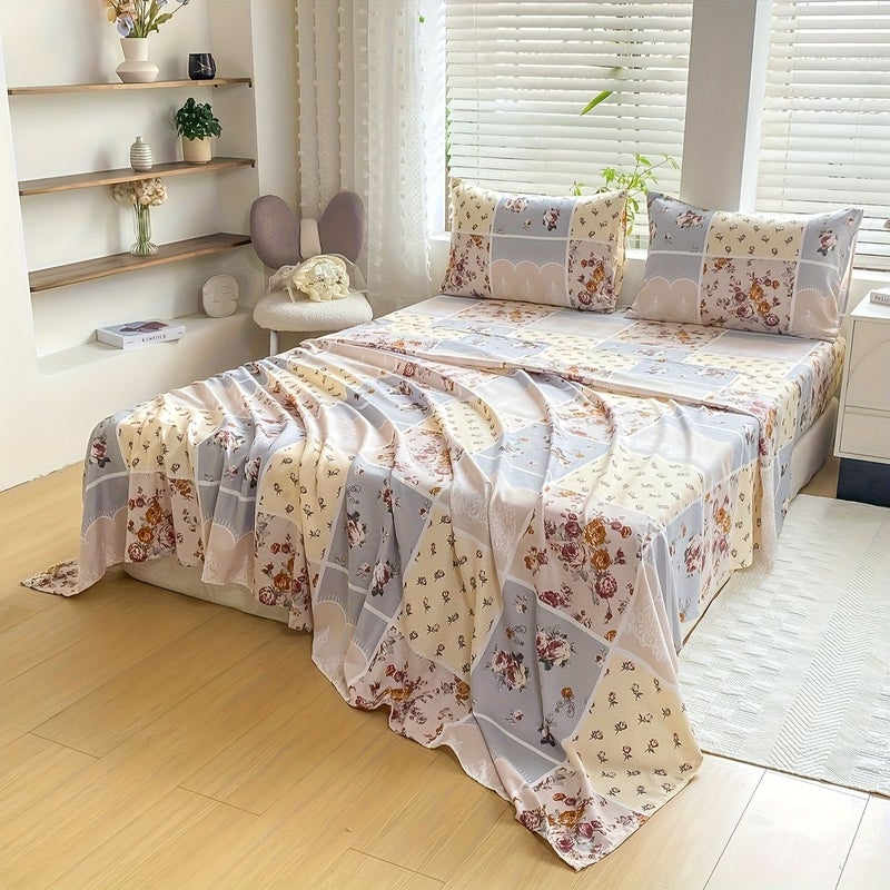 Full Multicolor Floral Fitted Sheet Set 4 Piece Bedding Soft Breathable - Image 2