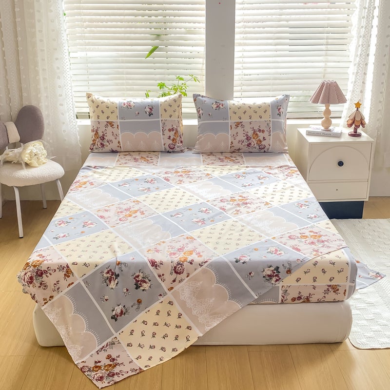 Full Multicolor Floral Fitted Sheet Set 4 Piece Bedding Soft Breathable - Image 1