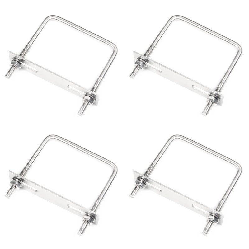 Yinpecly 4 Pack Square U-Bolts 2.56"/65mm Inner Width 3.15"/80mm Length 304 Stainless Steel U Bolts M6 with Washers & Nuts & Frame Plate for Automobiles Trailer, Ski Boat, or Sailboat Trailer - Image 1