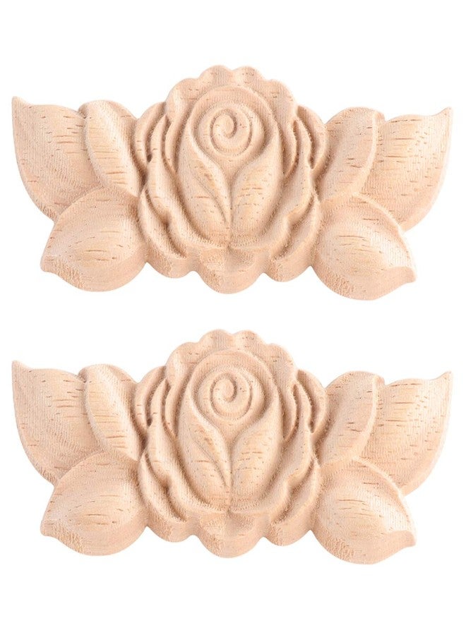 Artibetter 2pcs Wood Applique European Style Carved Corner Onlay Decal Rose Flower Door Cabinet Decoration for DIY Home Wall Decor 9x3.5cm - Image 1