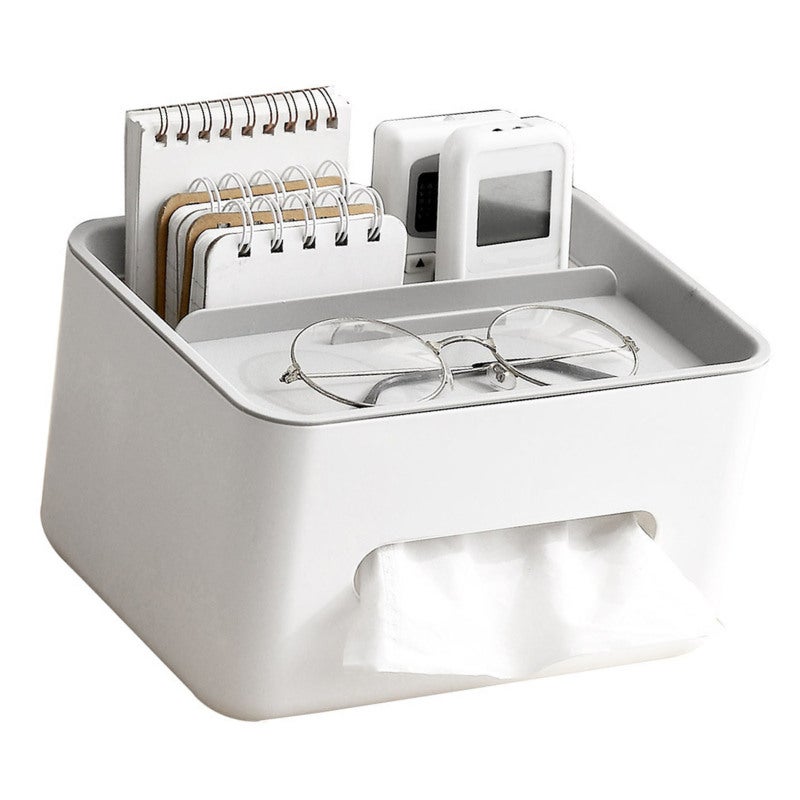 Multifunctional Tissue Box Cover White Base Gray Lid Premium PP Material - Decorative Rectangular Design Remote Control Organizer for Home Living Room Office Desk - Image 5