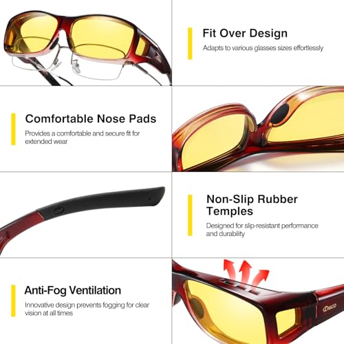 DUCO Night Vision Driving Glasses Fit Over Glasses for Men and Women HD Anti Glare Polarized Yellow Nighttime Lens 8953Y - Image 3