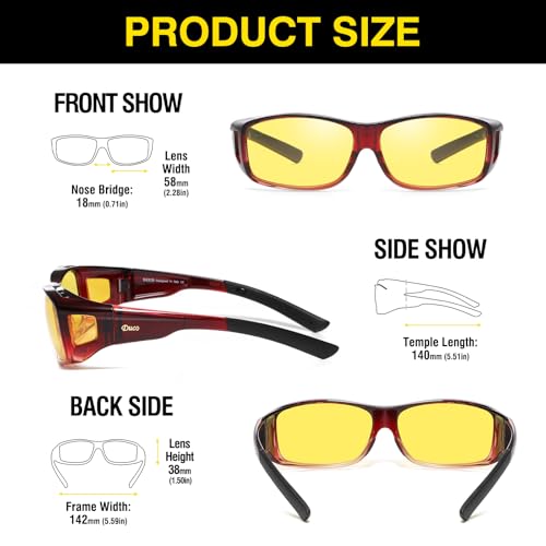 DUCO Night Vision Driving Glasses Fit Over Glasses for Men and Women HD Anti Glare Polarized Yellow Nighttime Lens 8953Y - Image 2