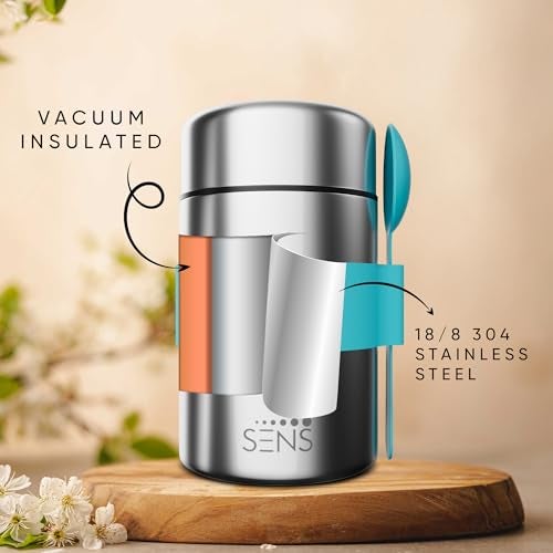 SENS JarJoy Food Jar 480ml for Kids, Additional Spoon, 304 Stainless Steel, hot or Cold up to 6 hrs, School, Picnic, Kids - Berry - Image 5