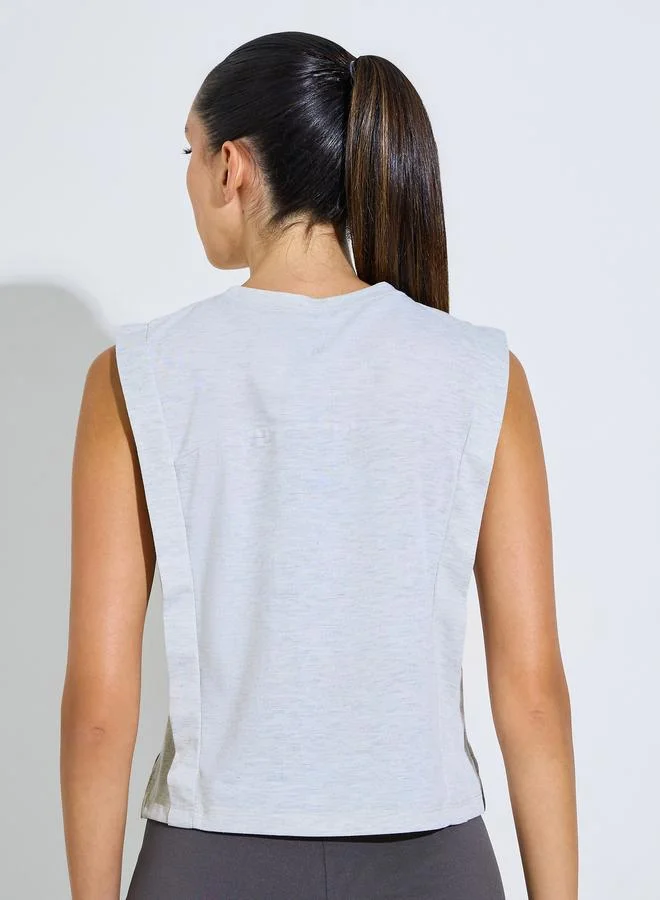 Styli Active Grey Grey Solid Round Neck Tank Top for Women | Best Price UAE