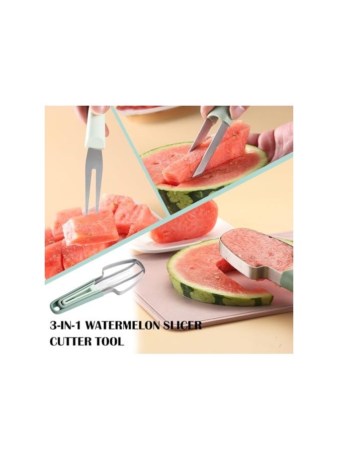 erorex Watermelon Cutter Slicer Tool,3-in-1 Stainless Steel Watermelon Cutter Watermelon Popsicle Cutter Watermelon Fork Fruit Cutting Tool for Kitchen Utility Gadgets - Image 2