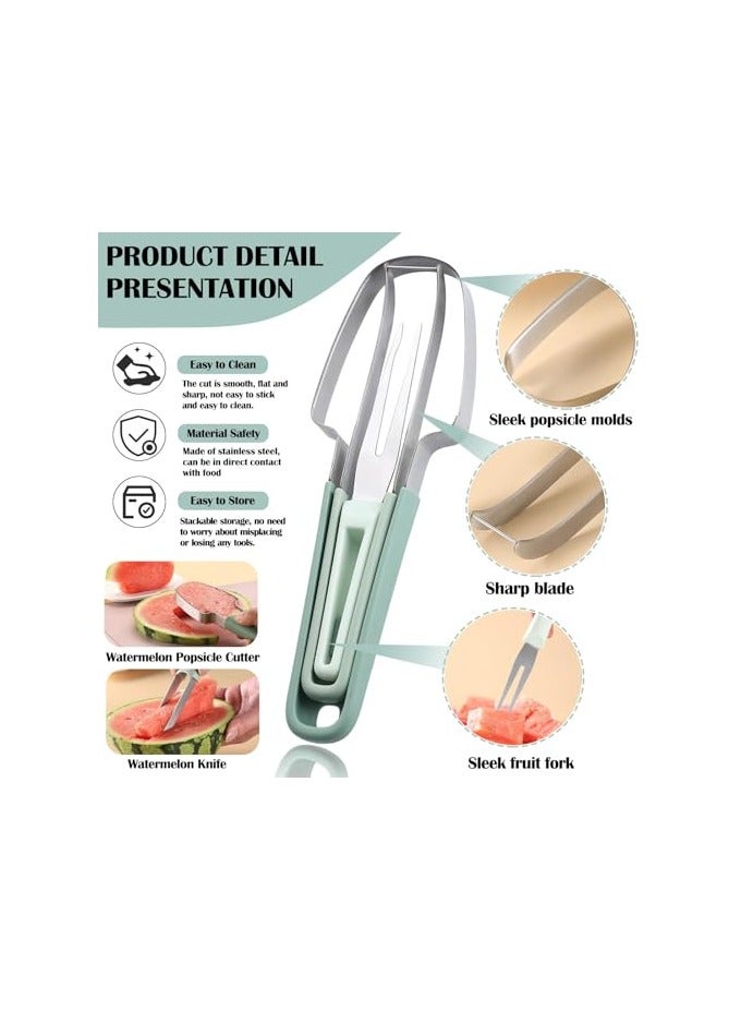 erorex Watermelon Cutter Slicer Tool,3-in-1 Stainless Steel Watermelon Cutter Watermelon Popsicle Cutter Watermelon Fork Fruit Cutting Tool for Kitchen Utility Gadgets - Image 3