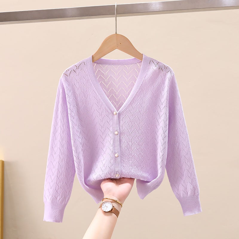 Children'S Knitted Cardigan Sun Protection Clothing 2023 Summer Thin Hollow Korean Style Long Sleeve Jacket Popular Outdoor For Girls And Older Children - Image 1