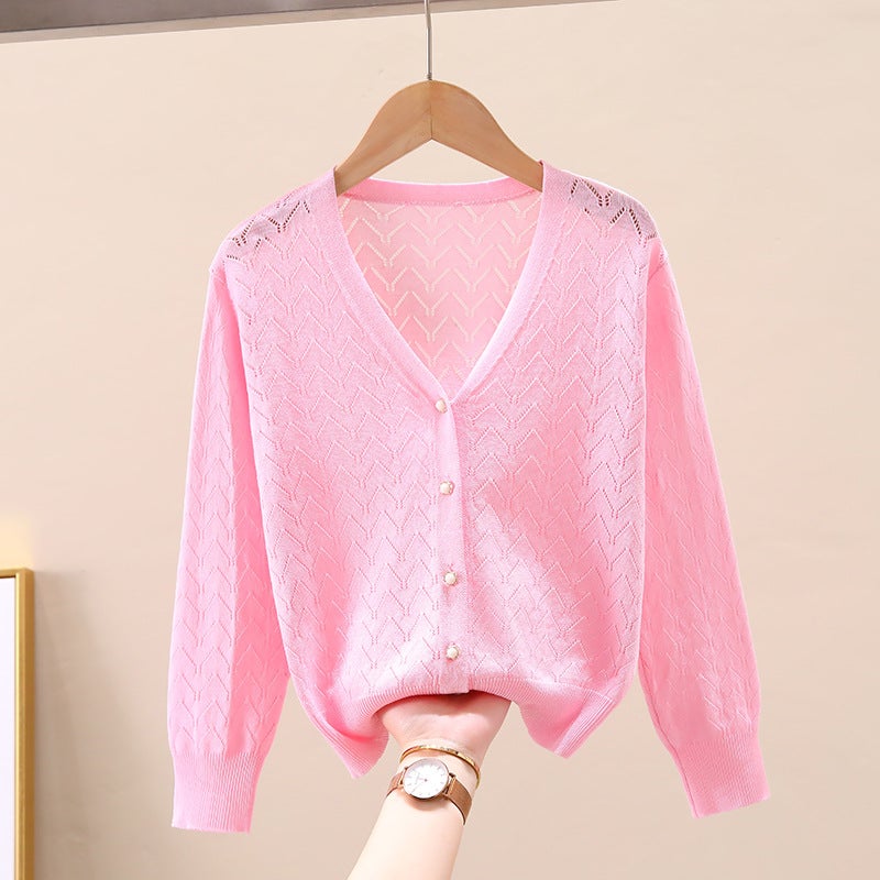 Children'S Knitted Cardigan Sun Protection Clothing 2023 Summer Thin Hollow Korean Style Long Sleeve Jacket Popular Outdoor For Girls And Older Children - Image 5