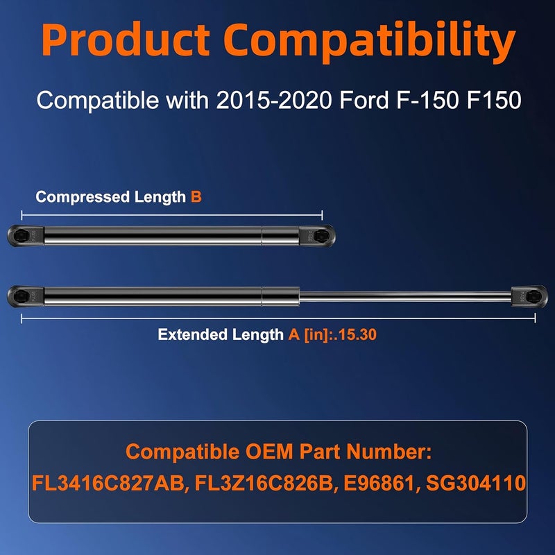 Euplokeer Qty (2) FL34-6C827-ABFront Hood Strut Lift Support Compatible with 2015-2020 Ford F-150 F150, Bonnet Shock Strut Spring Replace OE# FL3Z-16C826-B Global standard quality - Image 2
