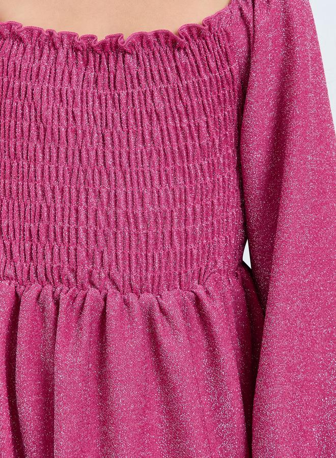 Styli Girls Pink Smocked Tiered Dress - Image 3