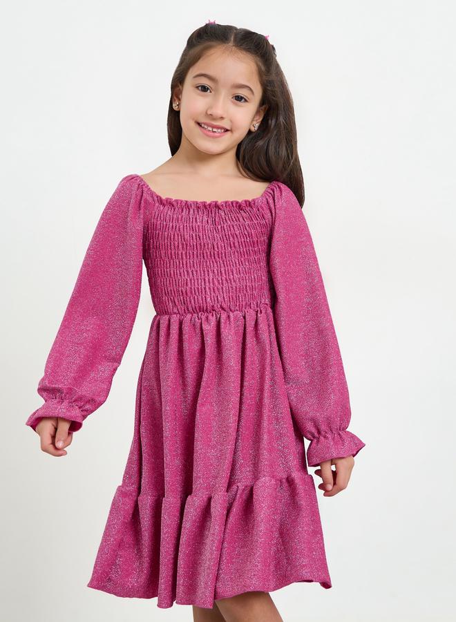 Styli Girls Pink Smocked Tiered Dress - Image 2