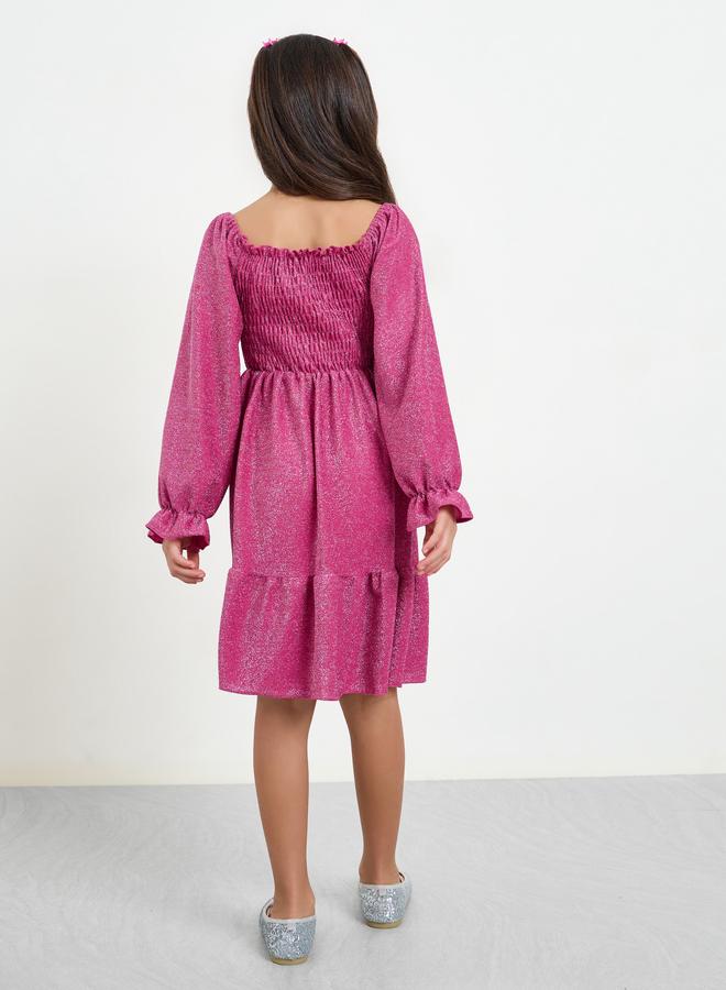 Styli Girls Pink Smocked Tiered Dress - Image 4