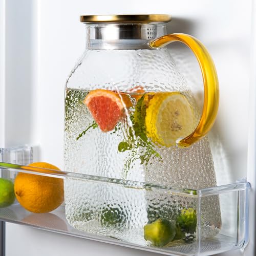 WARMSIMPLE Glass Pitcher With Lid and Spout, 1.8 Liter 60 oz Glass Pitchers With Handle And Lid, Jug Water Pitchers For Fridge, Carafe Jar for Hot/Cold Water Iced Tea Juice Coffee Milk Beverage - Image 1