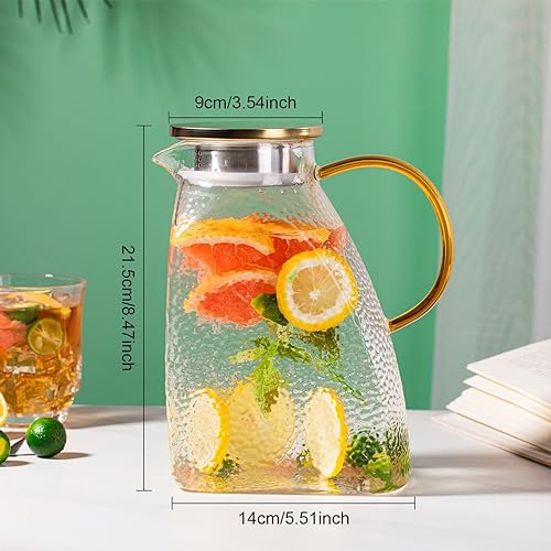 WARMSIMPLE Glass Pitcher With Lid and Spout, 1.8 Liter 60 oz Glass Pitchers With Handle And Lid, Jug Water Pitchers For Fridge, Carafe Jar for Hot/Cold Water Iced Tea Juice Coffee Milk Beverage - Image 5
