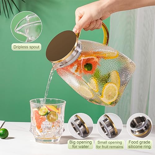 WARMSIMPLE Glass Pitcher With Lid and Spout, 1.8 Liter 60 oz Glass Pitchers With Handle And Lid, Jug Water Pitchers For Fridge, Carafe Jar for Hot/Cold Water Iced Tea Juice Coffee Milk Beverage - Image 4