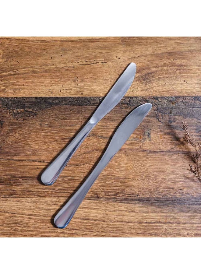 Danube Home Rosemarry 2-Piece Dinner Knife Set Silver Elegant Stainless Steel Design Perfect For Formal Or Everyday Dining Durable And Sharp Blades For Comfortable Use- 22X2 Cm - Image 1