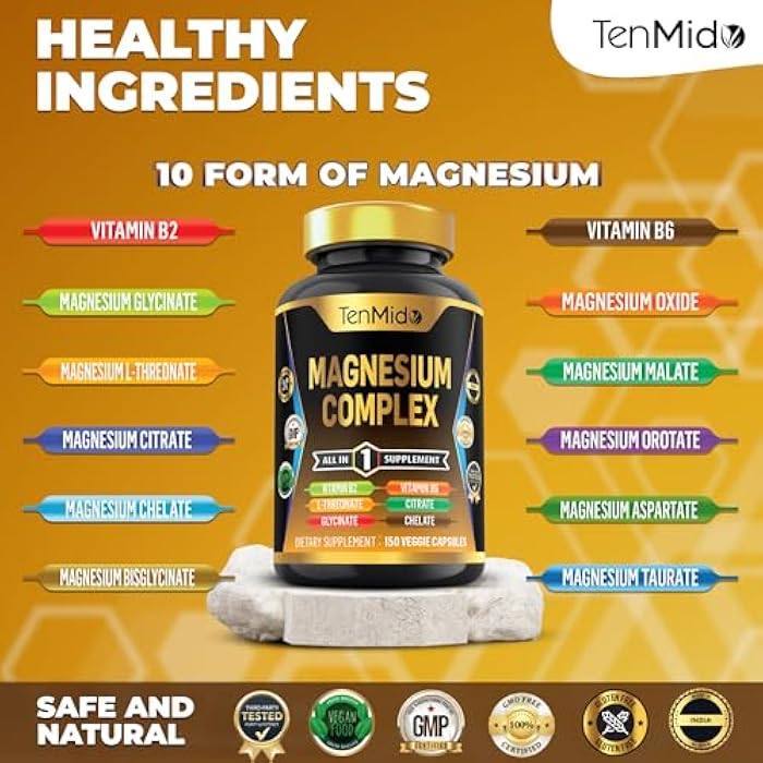 Tenmido Magnesium Complex Supplement - Combine 10 Types of Magnesium Glycinate, L-Threonate, Citrate, Chelate, Bisglycinate, Oxide, Malate, Orotate, Aspartate, Taurate - 150 Capsules for 5 Months - Image 3