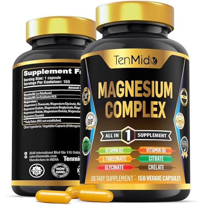 Tenmido Magnesium Complex Supplement - Combine 10 Types of Magnesium Glycinate, L-Threonate, Citrate, Chelate, Bisglycinate, Oxide, Malate, Orotate, Aspartate, Taurate - 150 Capsules for 5 Months - Image 1