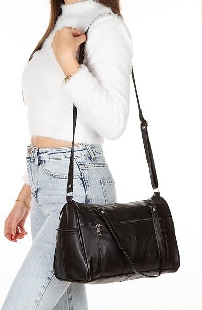 Daj Company Black Luxury Leather Special Design Cylinder Model Women's Hand Shoulder Messenger Bag - Image 1