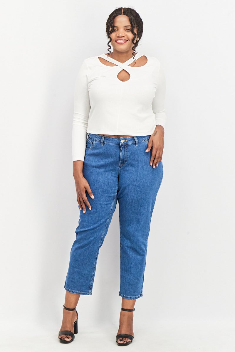 Tchibo Women Modern Fit Plain Stretchable Denim Jeans, Blue - Image 3