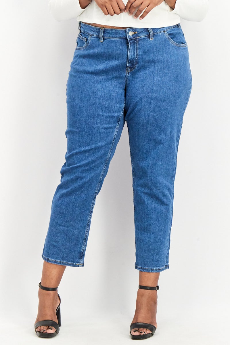 Tchibo Women Modern Fit Plain Stretchable Denim Jeans, Blue - Image 1
