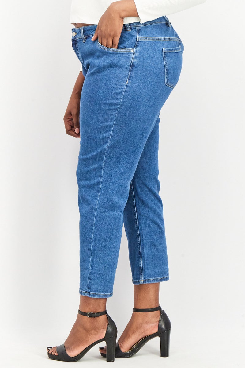 Tchibo Women Modern Fit Plain Stretchable Denim Jeans, Blue - Image 4