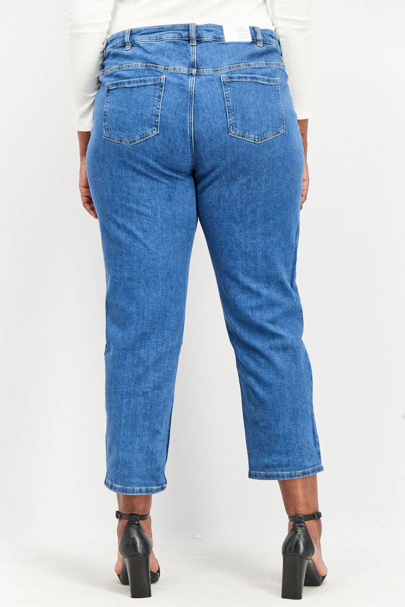 Tchibo Women Modern Fit Plain Stretchable Denim Jeans, Blue - Image 2