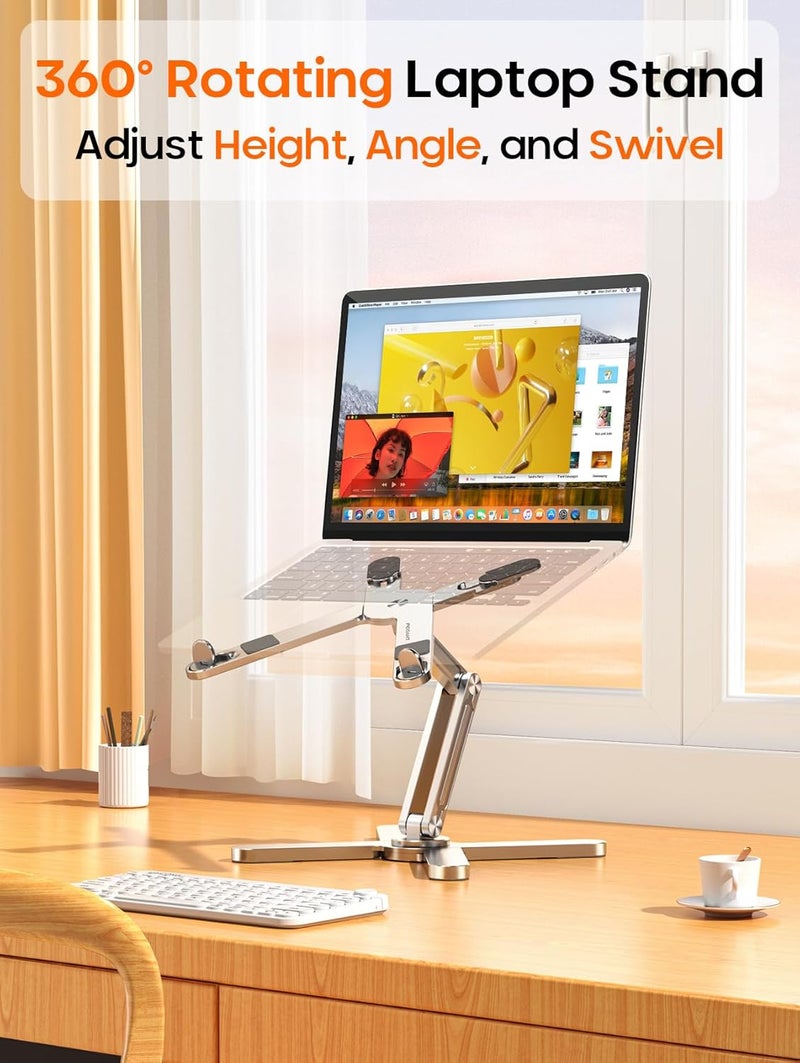 Rotating Foldable Laptop Stand - 360° Adjustable Ergonomic Aluminum Holder for 10-17" Laptops - Image 2