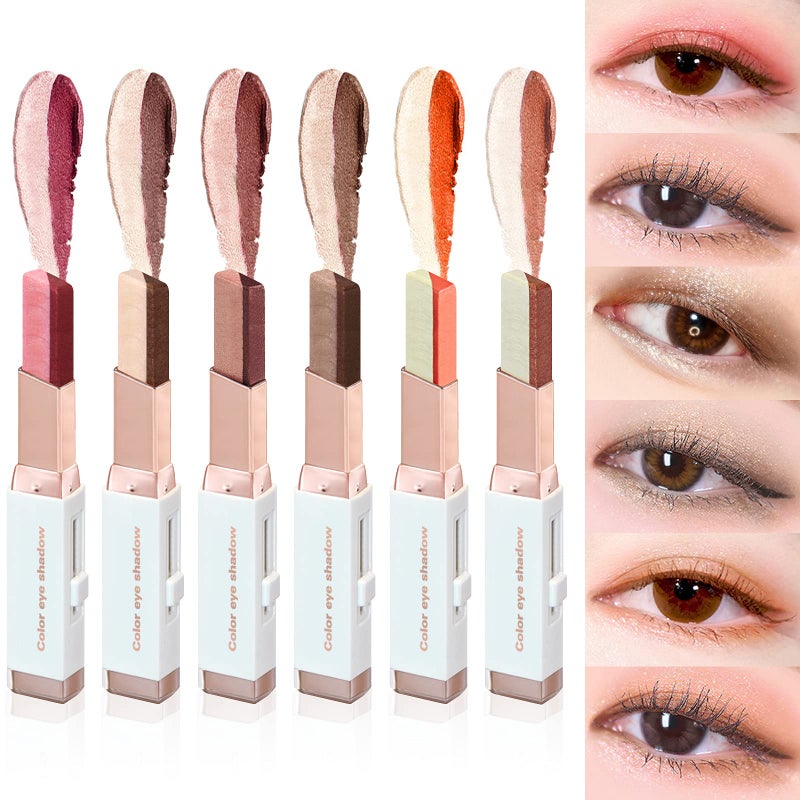 LOKFAR 12 Colors Glitter Eyeshadow Stick Set TwoTone Shimmer Gradient Shadow Duo Chrome Metallic Eyeshadow Stick Waterproof Glitter Eye Shadow Pen for Women Eye Makeup 6 Pcs