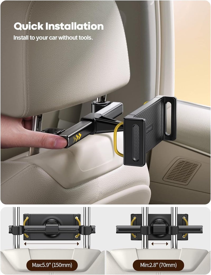 Lamicall Car Headrest Tablet Holder - Back Seat Mount Stand for Kids, Road Trip Essentials, Compatible With 2024 iPad Pro 11/13", Air Mini, Galaxy Tab, 4.7-13" Devices, Black - Image 4