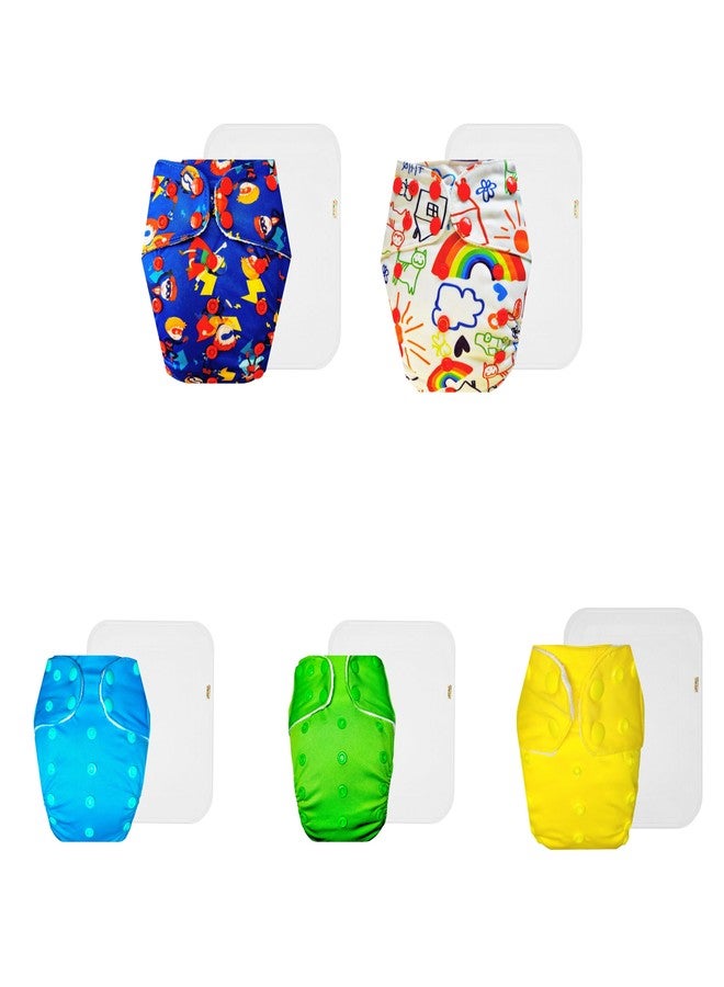Dumbledo Premium Cloth Diaper with Cotton Insert (Pack of 5) | Dry Feel and Comfortable | 6-Layer Absorbent Pad | Easy to Clean | Worry-Free Diapering | 3 Months - 3 Years | Unisex Baby - Image 1