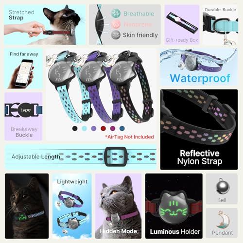 typecase Waterproof Airtag Cat Collar, Breakaway, Reflective Fish Pattern, Lightweight, Hidden Airtag Holder, GPS Tracker - Cats, Kittens (9-13") - Image 2