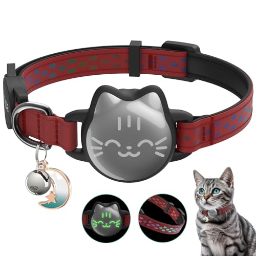 typecase Waterproof Airtag Cat Collar, Breakaway, Reflective Fish Pattern, Lightweight, Hidden Airtag Holder, GPS Tracker - Cats, Kittens (9-13") - Image 1