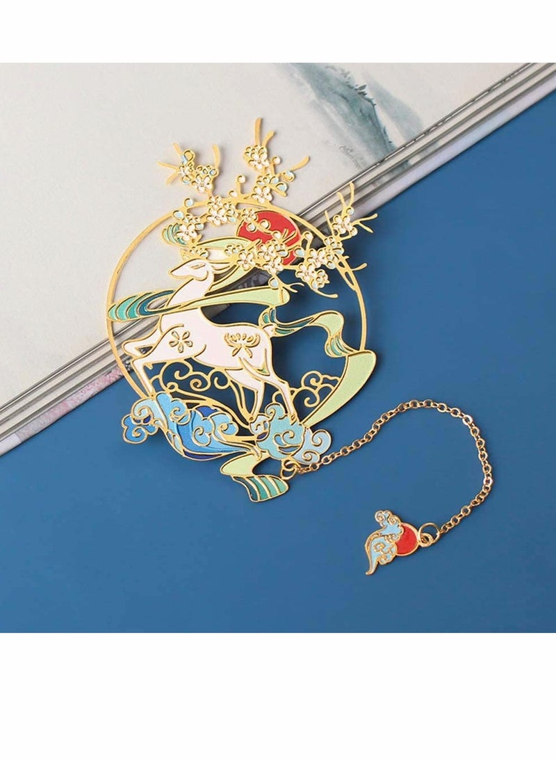 KASTWAVE Deer Bookmark Retro Vintage Hollow Pagination Mark Bookmark Chinese Style Metal Book Markers Clip Cute Deer Bookmarks for Books Animal Bookmark Book Supplies (1PC White Deer) - Image 1