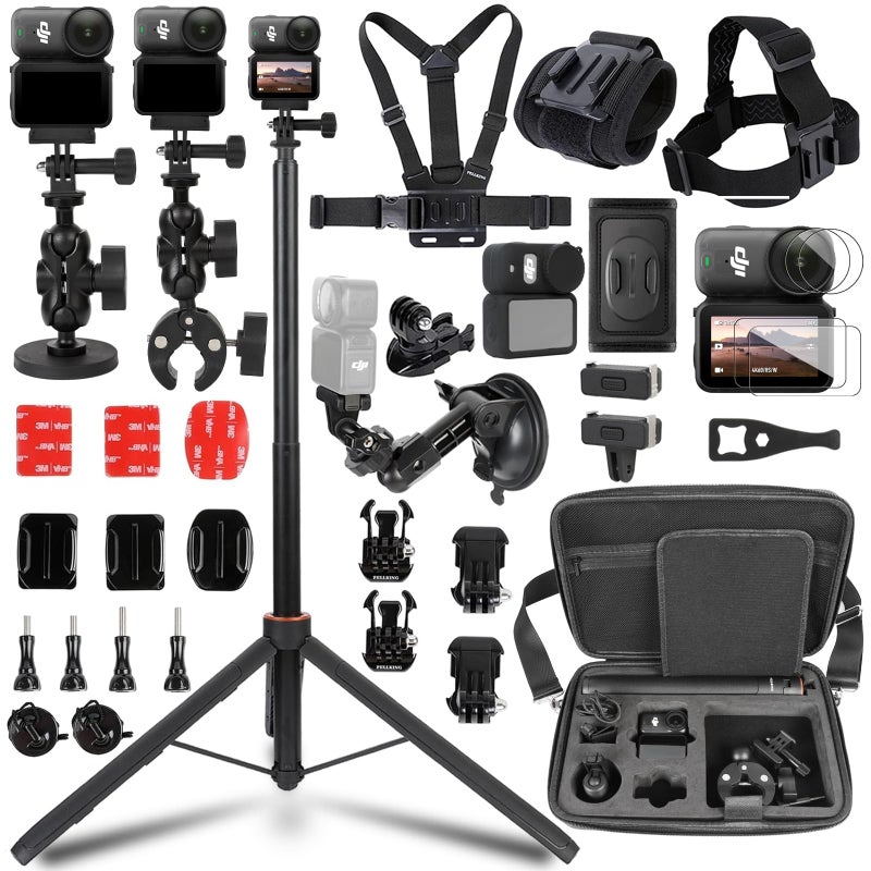 PellKing Accessories Kit for Osmo Nano,Included Carrying Case with Belt,135cm Selfie Stick Tripod with Magnetic Mount,Suction Cup,Magnetic Mount,Handlebar Mount,4 Pcs Body Strap Mount,Screen Protector - Image 1