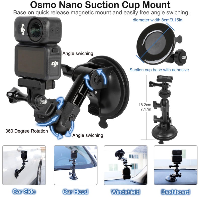 PellKing Accessories Kit for Osmo Nano,Included Carrying Case with Belt,135cm Selfie Stick Tripod with Magnetic Mount,Suction Cup,Magnetic Mount,Handlebar Mount,4 Pcs Body Strap Mount,Screen Protector - Image 5