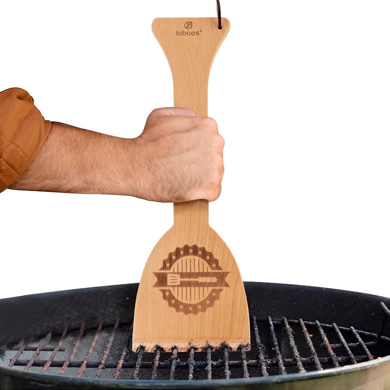 laboos Wooden BBQ Grill Scraper – Beech Wood Griddle Cleaner for Traeger and Other Grills, No Metal Bristles, Safe and Durable Grill Cleaning Tool with Grooved Edge - Image 1