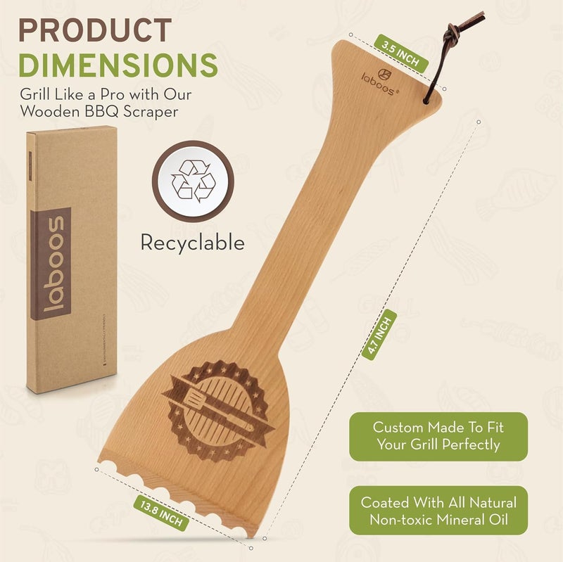 laboos Wooden BBQ Grill Scraper – Beech Wood Griddle Cleaner for Traeger and Other Grills, No Metal Bristles, Safe and Durable Grill Cleaning Tool with Grooved Edge - Image 4