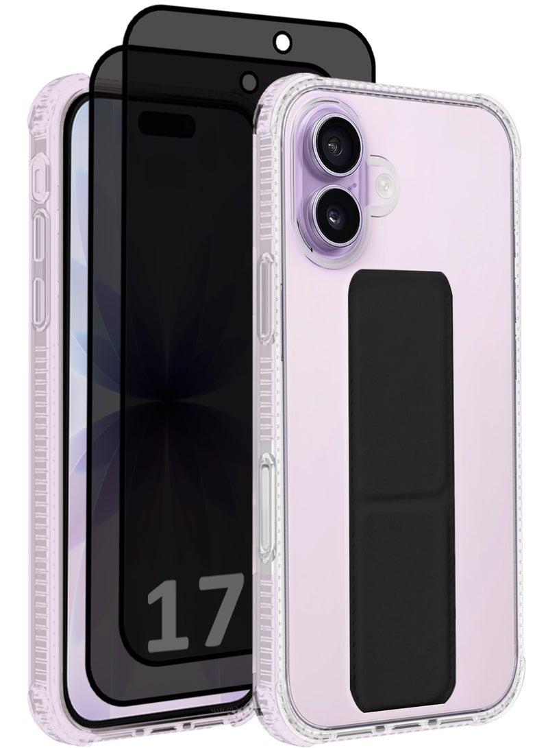 CATANES 2 Packs Finger Grip Clear Case Cover for iPhone 17- Kickstand Car Magnetic Holder Multi-function Protective Two-in-one Case with Privacy Screen Protector - Black - Image 1