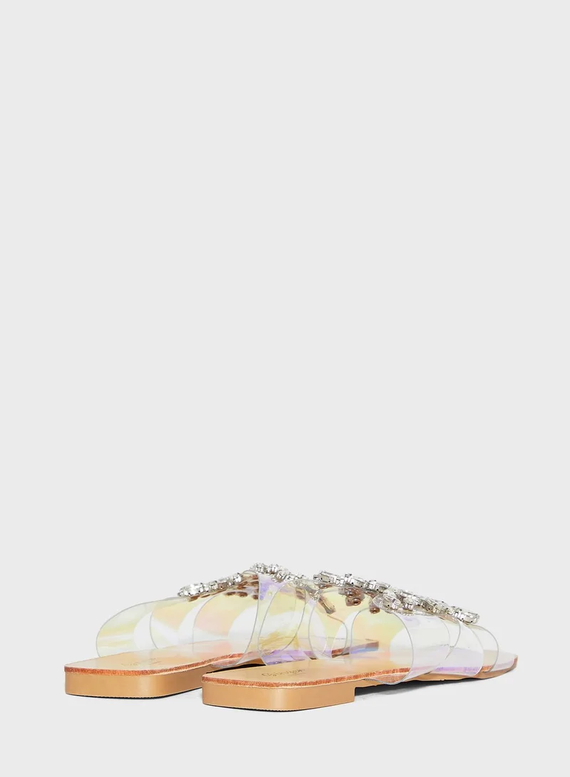 Ginger Iridescent Cutout Strap Jewelled Flat Sandal