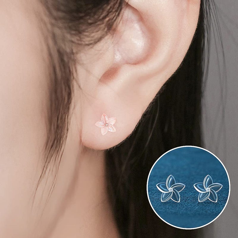 KMEOSCH Clear Plastic Earrings for Sports, 20g Transparent Earrings Spacers Invisible Plastic Post Stud Earrings for Sensitive Ears (6 Pairs, Plumeria Style) - Image 2