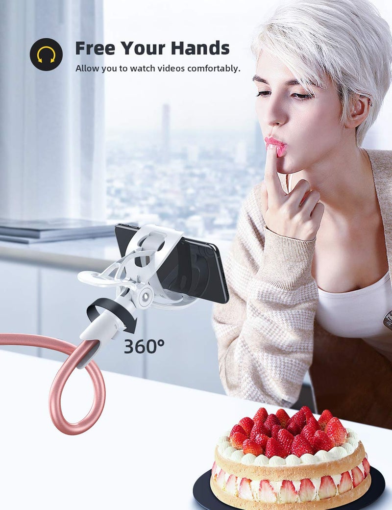 Lamicall Phone Holder Bed Gooseneck Mount - Cell Phone Clamp Clip for Desk, Flexible Lazy Long Arm Headboard Bedside, Overhead Mount Stand, for 4-7" Phone, iPhone 15 Pro Max, 14 Plus, 13, Rose Gold - Image 2