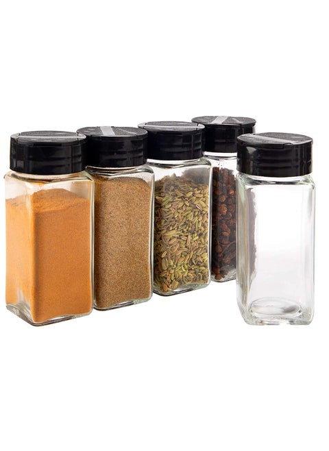 Salt & Pepper Square Glass Spice Jar with Black Sifter Two Sided Sifter Cap,Masala jar Spice Container (Each Bottle 120ml) (4 Piece)