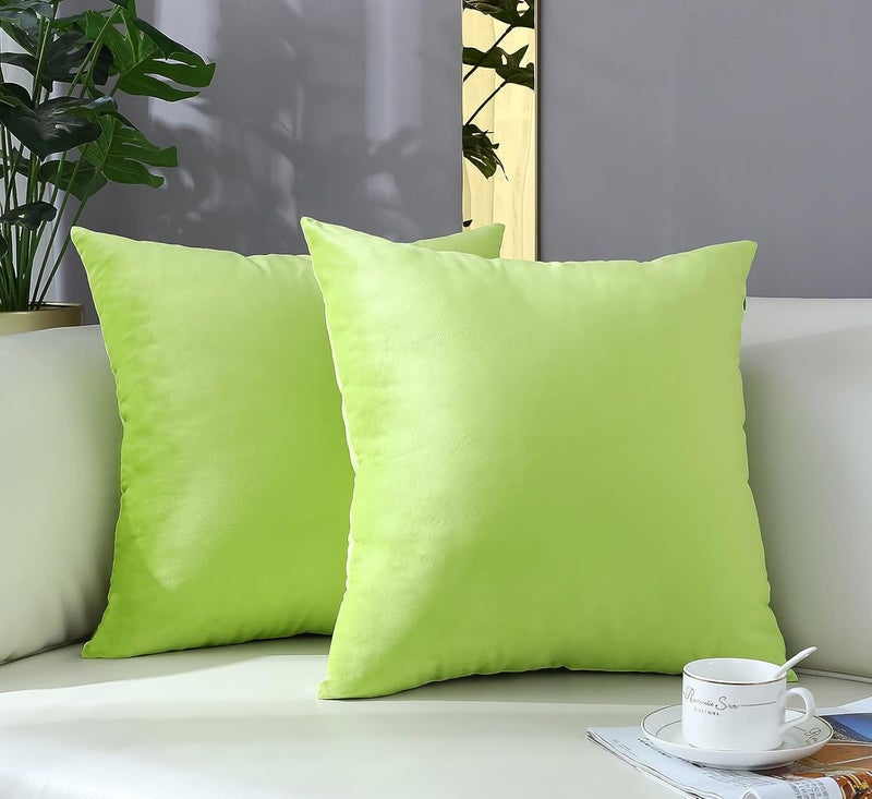 mixeoo Comfy Lime Green Throw Pillow Covers Decorative Square Solid Thick Velvet Super Soft Cushion Cases Home Decor for Sofa Couch Living Room Chair, Set of 2, 18 x 18 Inch - Image 2