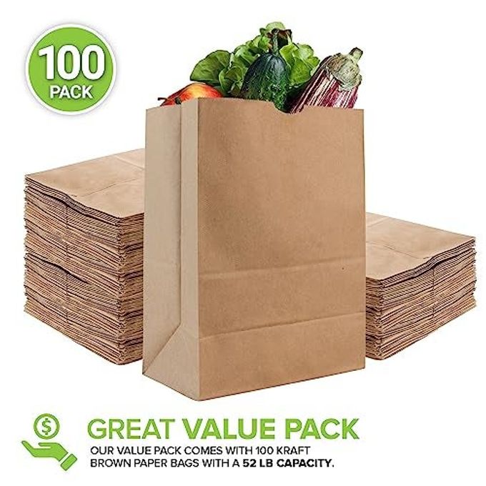 Stock Your Home 52 lb Kraft Brown Paper Bags (100 Count)  Bulk Large Grocery Bags for Shopping - Image 5